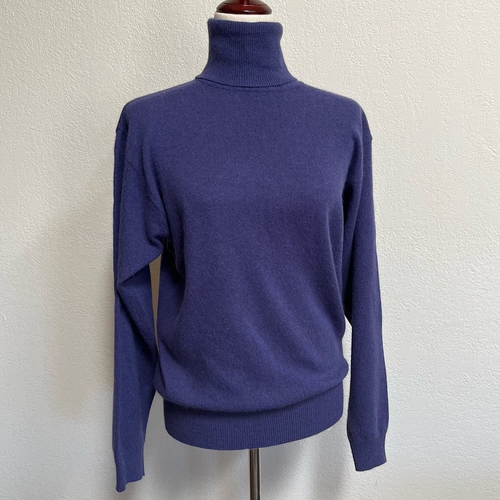 Vintage Evan Picone Lambswool Angora Rabbit Hair Turtleneck Sweater Purple Sz L